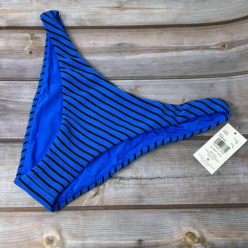 🆕NWT RVCA Storm French Mid Rise Cheeky Coverage High Leg Blue Stripe Medium